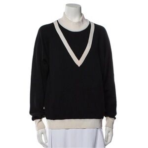 JW Anderson Merino Wool Colour Block Sweater Black Varsity White Vneck